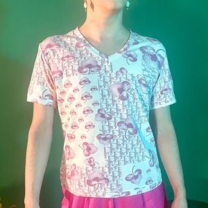 2005 Christian Dior Resort John Galliano Pink Trotter Cherry Blossom Print Tee